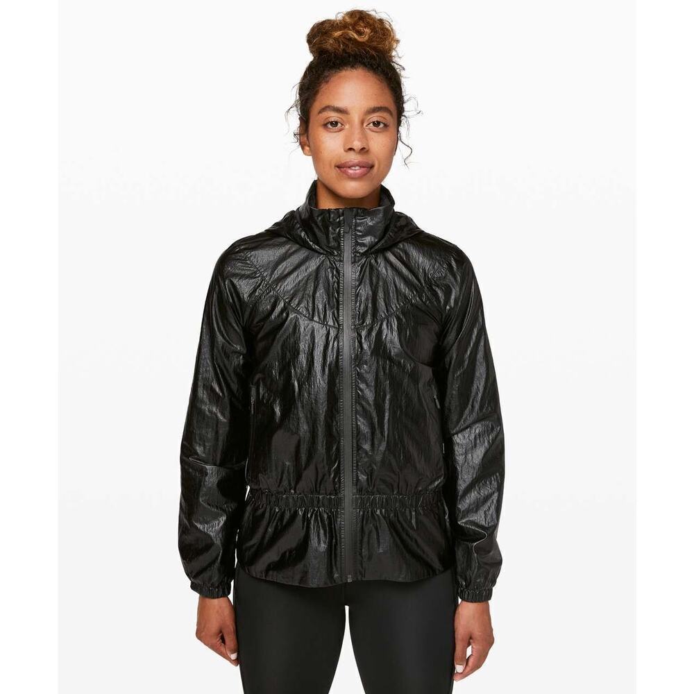 Lululemon Black Running Jacket Foil Lightweight Packable Size 4